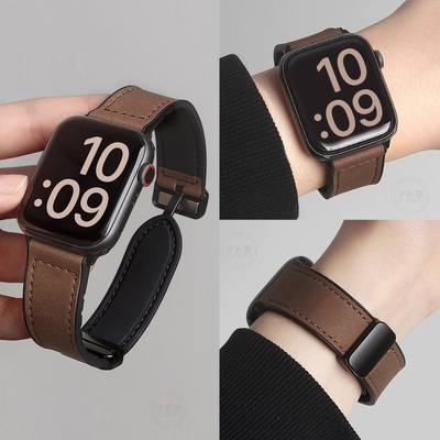 适用小米手环9pro疯马纹皮质表带秋冬8pro手腕带新款硅胶红米手表5/4手表带替换手带磁吸高级时尚感男女