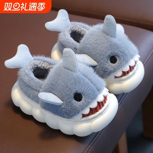 儿童棉拖鞋男童可爱毛毛鞋冬季室内防滑厚底保暖棉鞋卡通红色外穿