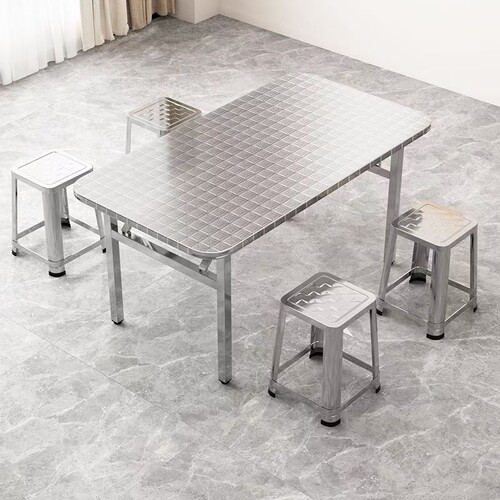 加厚不锈钢折叠圆桌家用吃饭餐桌