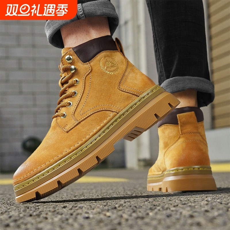 冬季马丁靴男款高帮机车皮靴秋季工装短靴真皮复古马大黄靴大码
