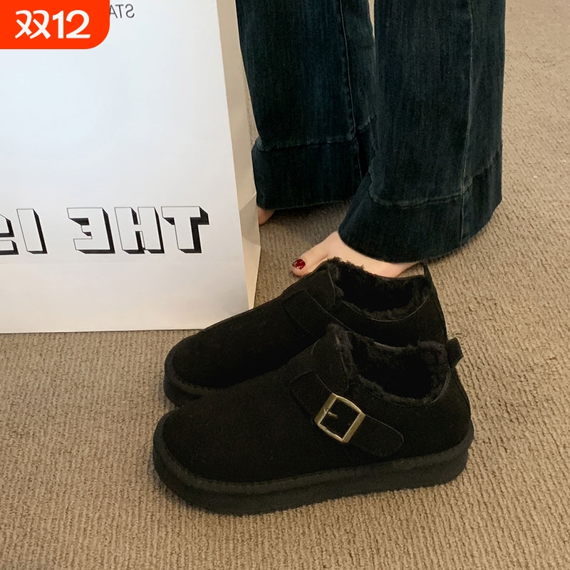 平底加绒保暖全包勃肯鞋毛毛棉鞋女2025新款冬季雪地靴乐福豆豆鞋