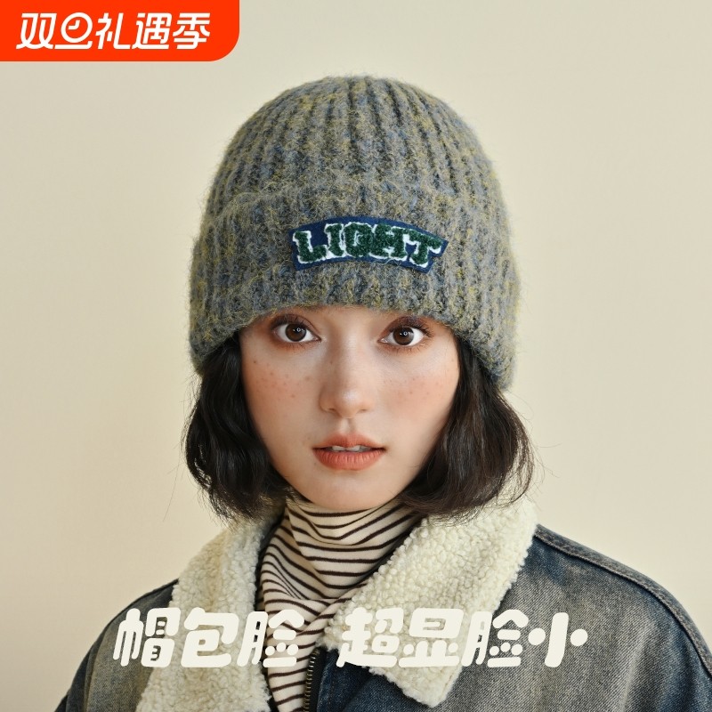 CACUSS帽子女士秋冬季2024年新款毛线帽时尚针织帽大头冷显