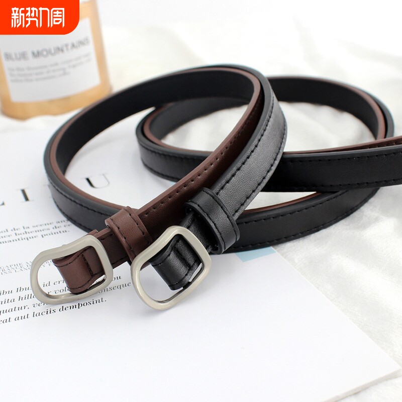 韩国D形日字扣腰带女无孔皮带学生ins风细牛仔裤带免打孔一件代发