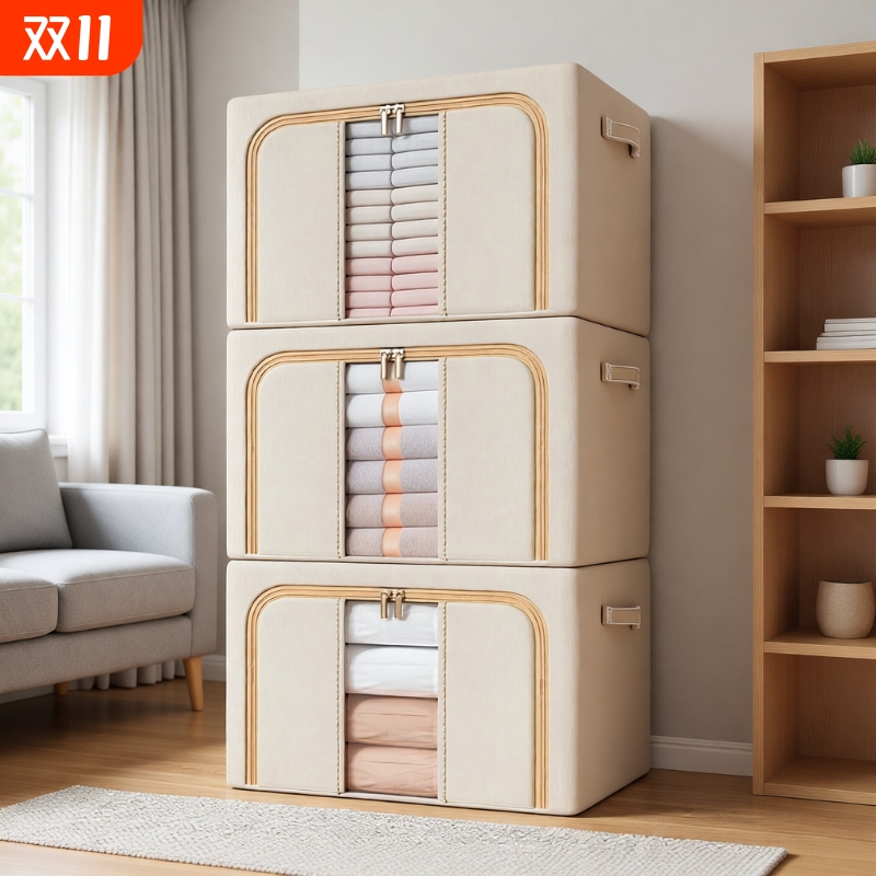 买一送一家用加厚牛津布收纳箱房间棉被衣服可折叠透明收纳盒衣柜