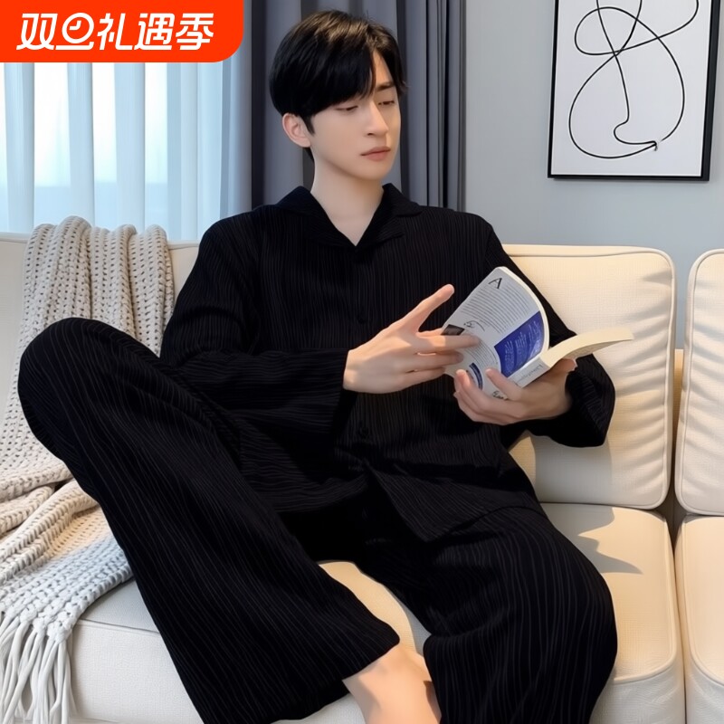 春秋季纯棉睡衣长袖长裤新款男士休闲全棉家居服套装大码可外穿