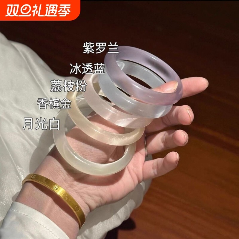 礼盒装高级中式美人镯白月光镯子冰蓝手镯新款
