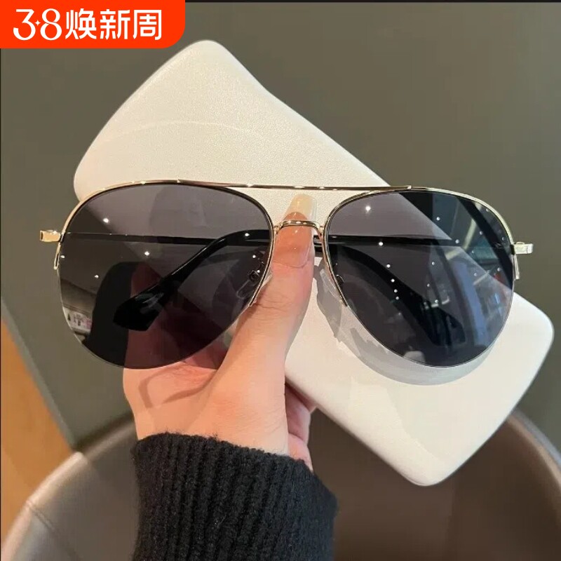 飞行员墨镜男女显瘦开车防紫外线蛤蟆镜半框太阳眼镜复古树脂时尚