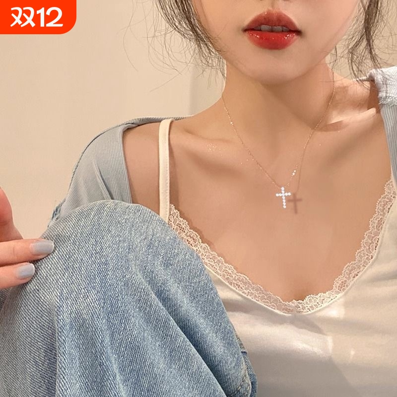 十字架项链镶钻锆石ins甜酷辣妹
