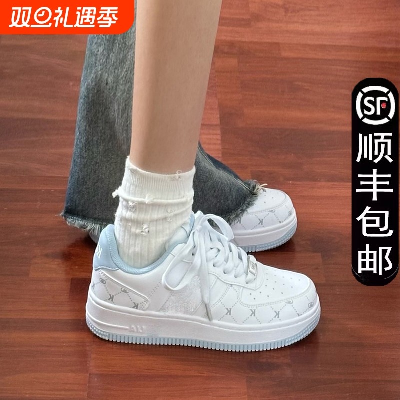 2024秋冬季新款撞色厚底面包鞋女潮流软底低帮板鞋厚底百搭小白鞋