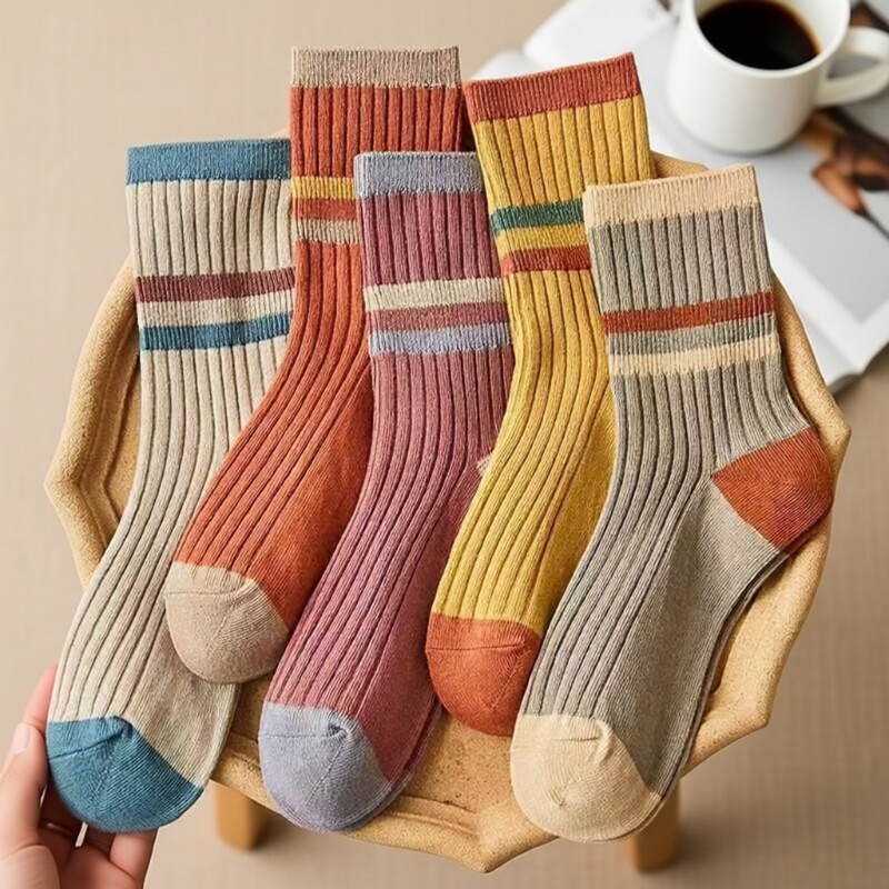 袜子女中筒ins潮韩版糖果色春秋季透气防臭拼色时尚百搭长筒袜女