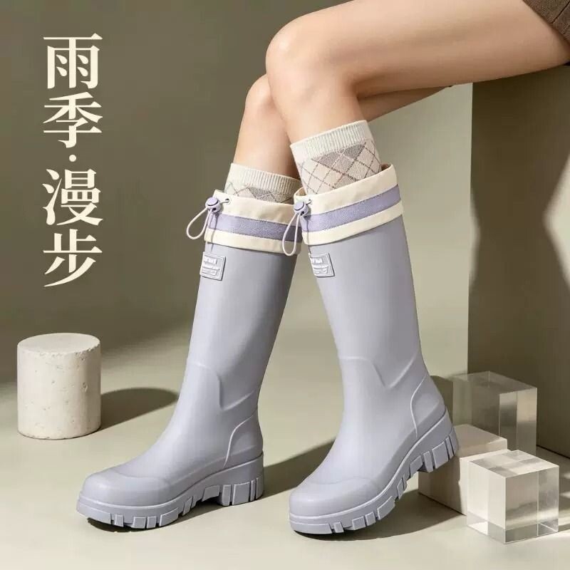 雨鞋女款时尚百搭高筒雨靴防水外穿野营徒步水鞋雨天通勤中筒胶鞋图片