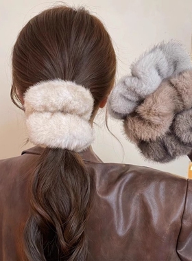 软乎乎仿貂毛毛绒发圈大肠冬季发绳女扎头发头绳高弹力皮筋发饰