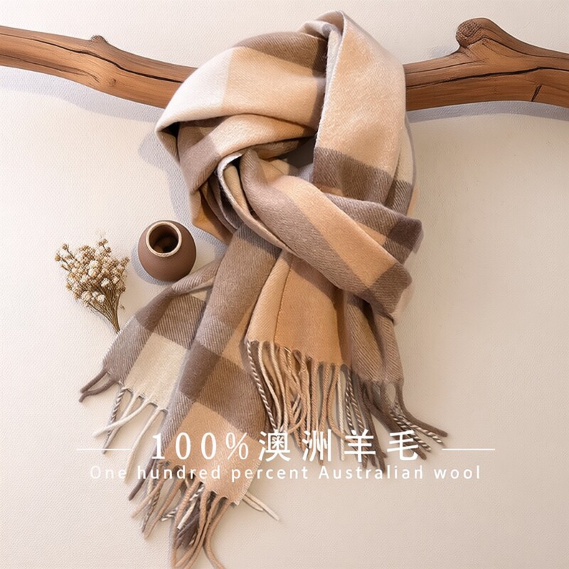 100%羊毛围巾女冬2025新款格子保暖高级感围脖男情侣生日礼物礼盒