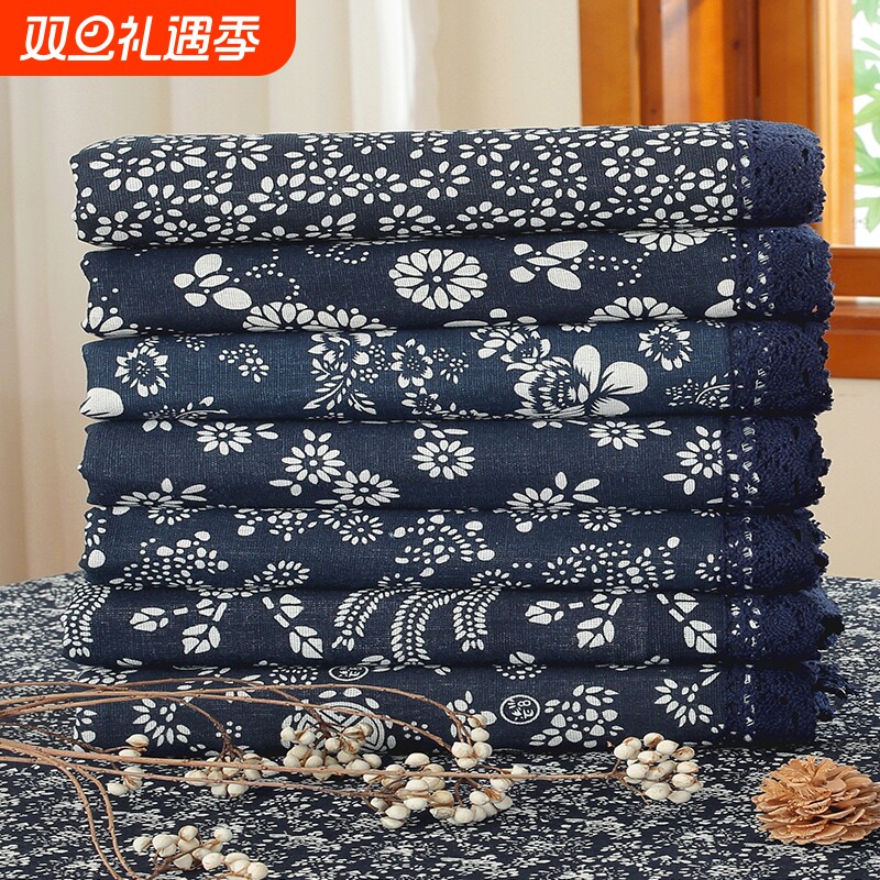 乌镇民宿国风蓝印花长方形餐桌布博物馆画室青花瓷碎花茶几台垫布