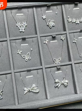 爆闪高定品质幻影满钻两只蝴蝶结项链女仿真钻石S925纯银