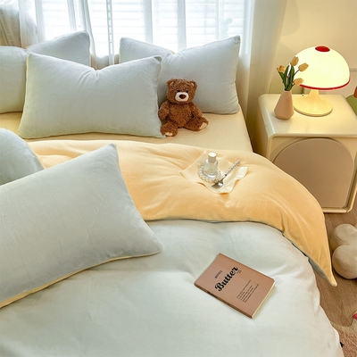 2025新款牛奶绒四件套冬季加厚法兰珊瑚绒被套床单宿舍床品三件套