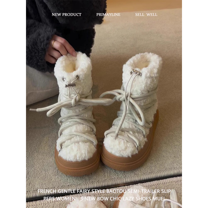 厚底雪地靴大白熊毛毛靴2025冬季新款加绒保暖棉靴防滑女靴子防水