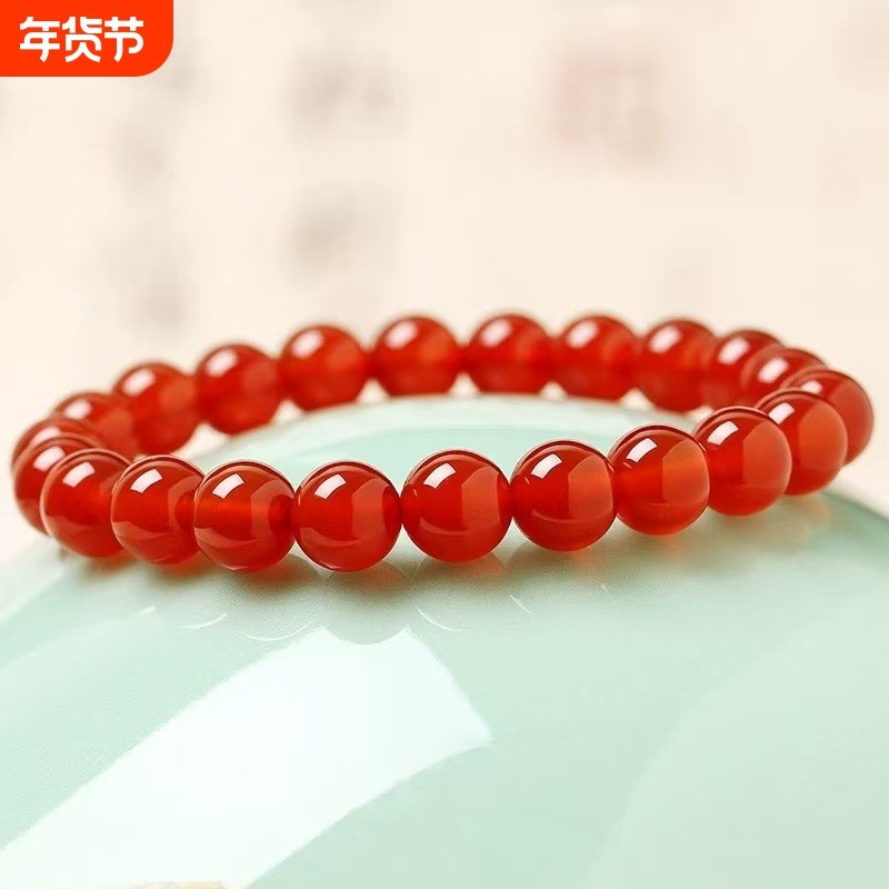 天然红玛瑙手串女款转运珠子玉髓佛珠玛瑙手链男女款情侣水晶手链