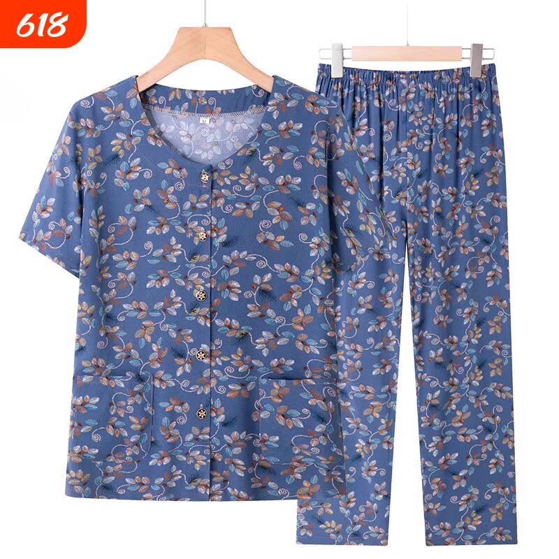 老人夏装女棉绸套装中老年女装妈妈装夏季开衫奶奶短袖老太太服装