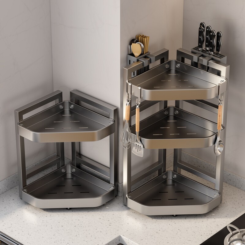 厨房置物架台面墙角收纳架多功能三角架调料架转角分层沥水可调节