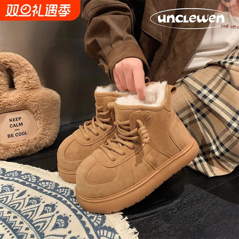 厚底大头雪地短靴子女2025冬季新款加绒加厚女鞋保暖雪地棉鞋防水