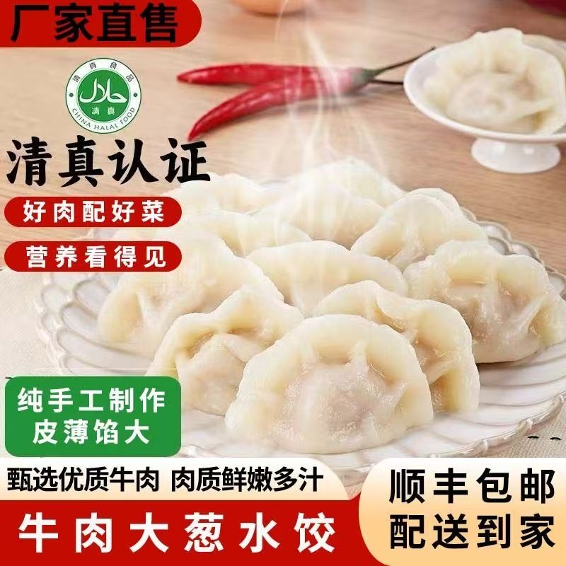 【顺丰包邮】手工牦牛肉大葱水饺家庭方便速食饺子速冻半成品清真
