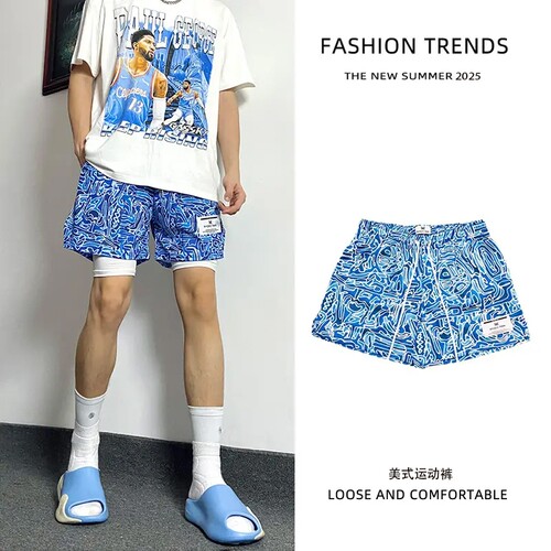 爆美式涂鸦复古短裤夏季