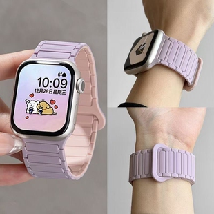 适用苹果S9手表iwatch10简约高级感表带applewatch9磁吸S10硅胶S8腕带Ultra女SE运动8男S7运动夏天 张婧仪同款