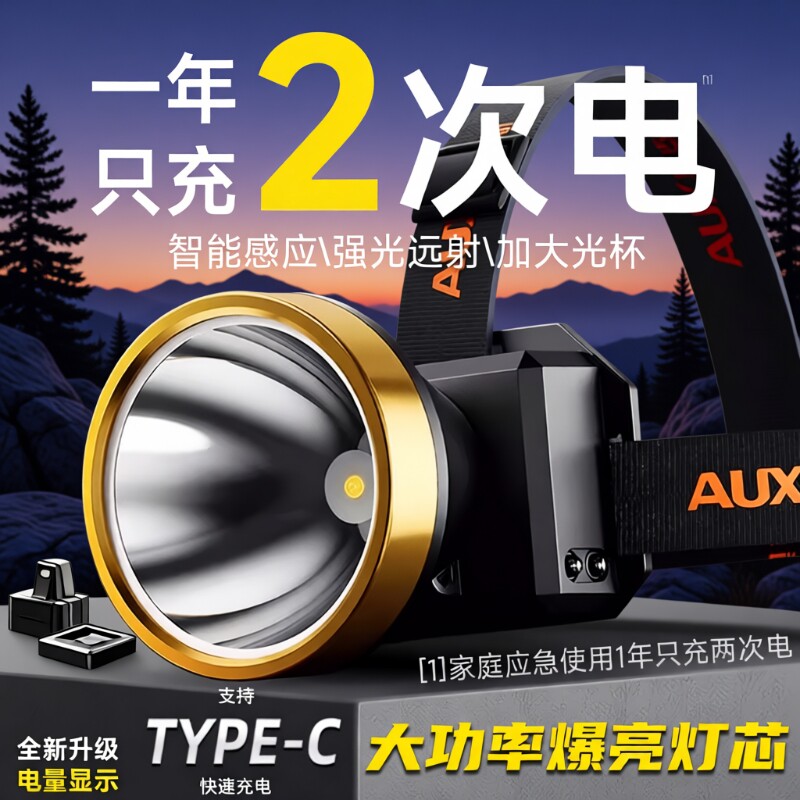 对标公牛超长续航头戴式强光头灯2025新款超亮照明灯钓鱼户外专用