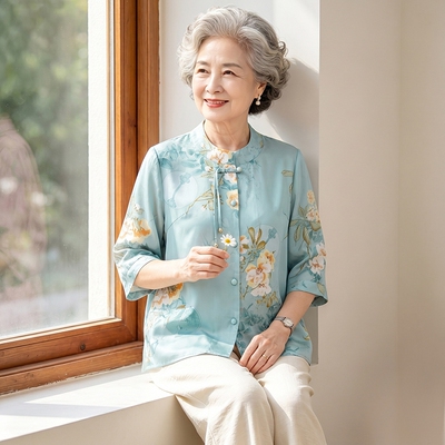 妈妈夏季薄款衬衫中老年春夏上衣
