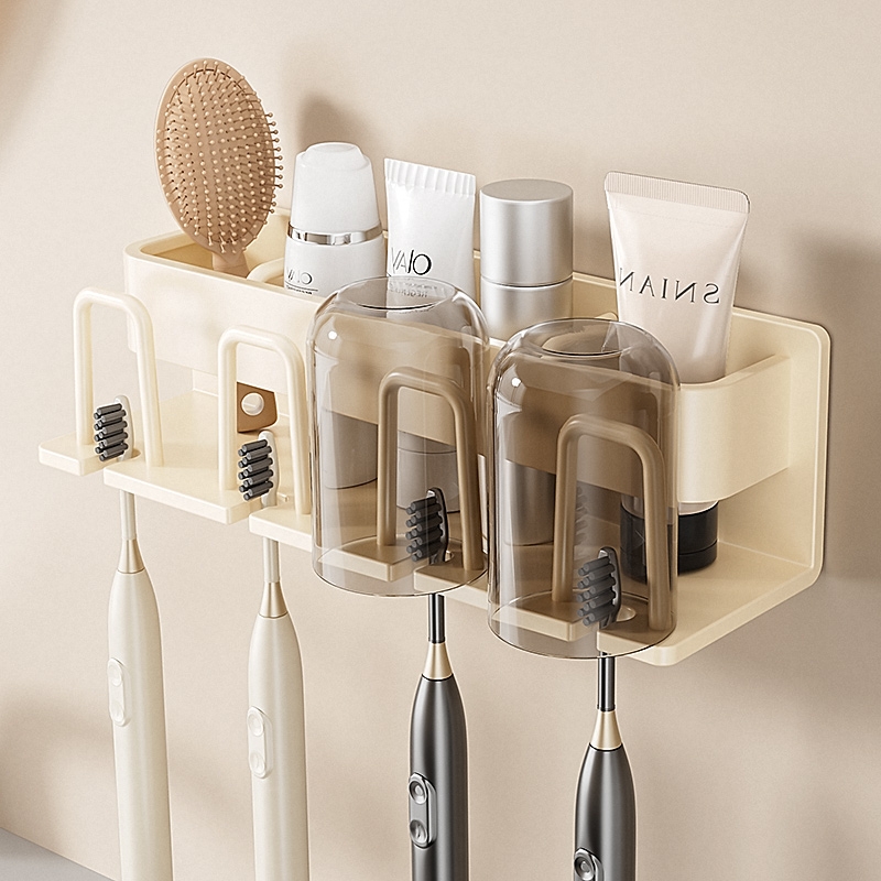 卫生间电动牙刷置物架免打孔2025新款牙杯牙膏漱口杯挂架子壁挂式