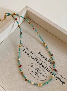 天然石绿色松石串珠项链女