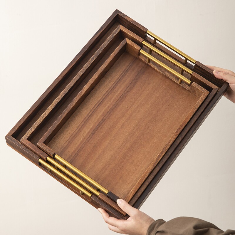 南美胡桃木果盘新中式茶点盘围炉点心盘精致茶盘复古托盘长方形
