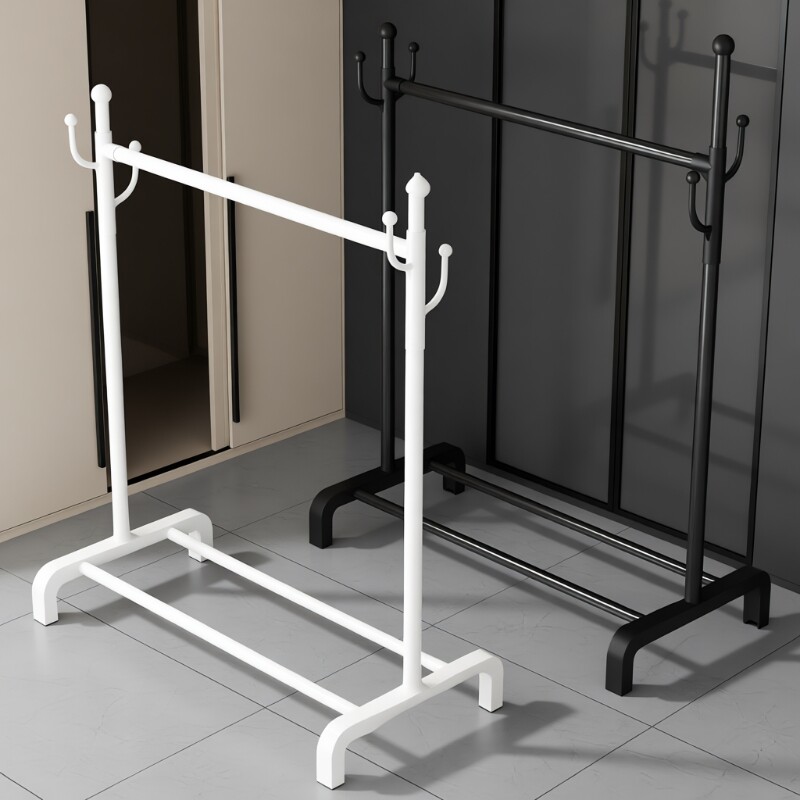 挂衣架落地家用卧室简易收纳衣帽架阳台双杆晾衣架子置物承重钢管