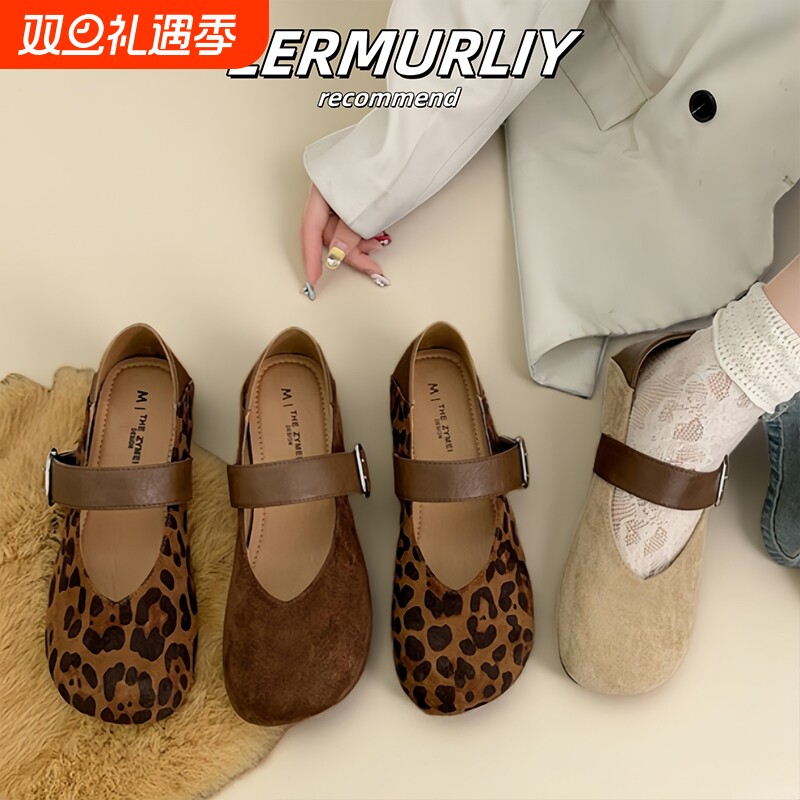 厚底勃肯鞋女2025新款内增高全包秋冬爆款豹纹两穿一脚蹬软底单鞋