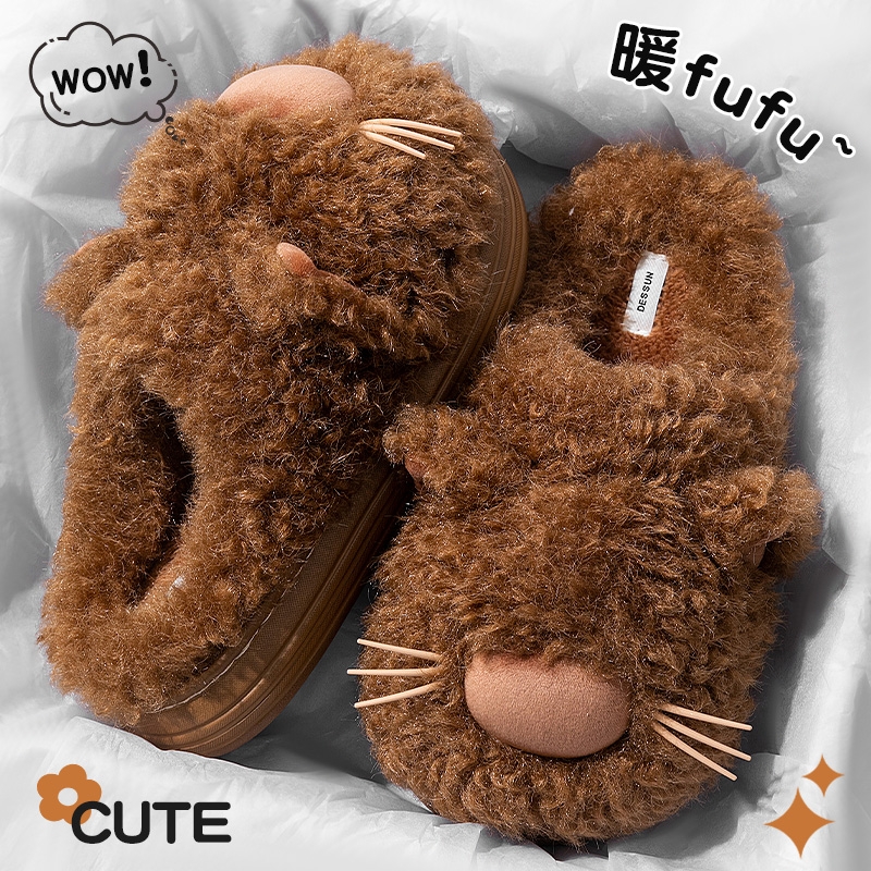 咖啡猫棉拖鞋女士2025新款冬