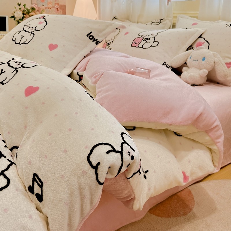 牛奶绒四件套床上加厚珊瑚绒双面加绒被套法兰绒床单三件套冬天款