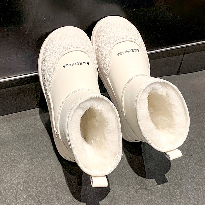 厚底白色雪地靴女冬季加绒加厚东北棉鞋防水皮面零下40度棉靴防滑