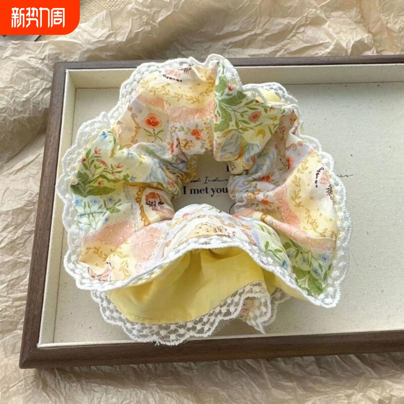 春日油画清新蕾丝甜美可爱少女田园猫咪发圈发绳头花大肠头绳花边