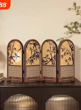 新中式桌面小屏风摆件茶室电视柜客厅玄关文创古风折叠装饰画
