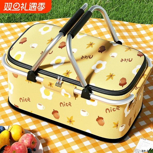 户外野餐篮大容量保温包可折叠便携外卖送餐箱保鲜保冷冰包购物篮