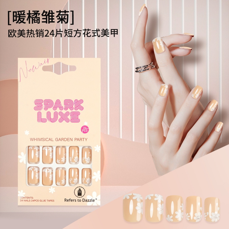 新空气短方穿戴甲甜美花式24片成