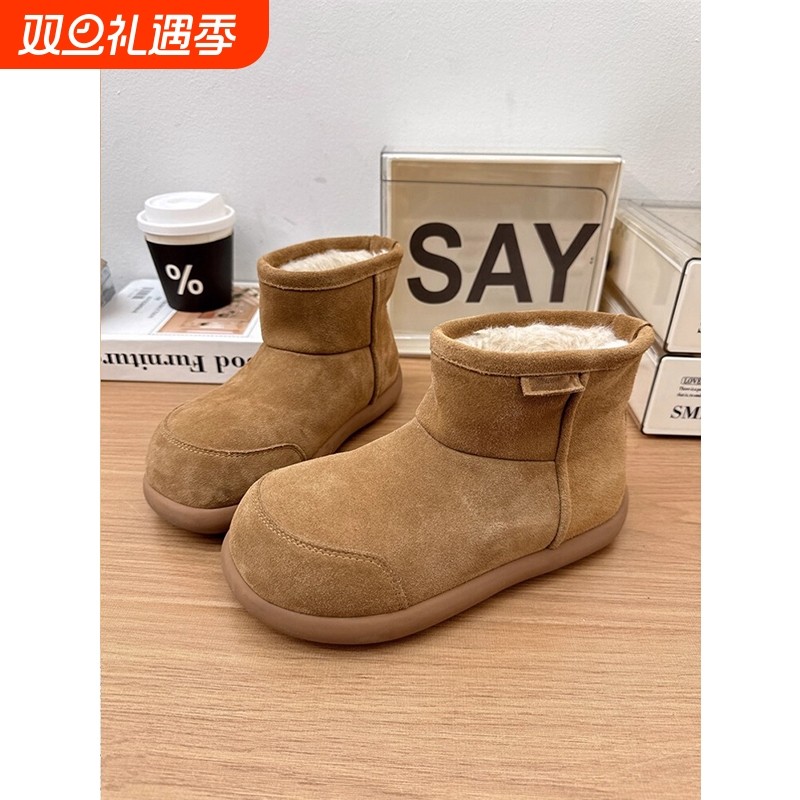 卡皮巴拉大头丑萌雪地靴女2025冬季新款面包鞋防滑加绒保暖短靴子