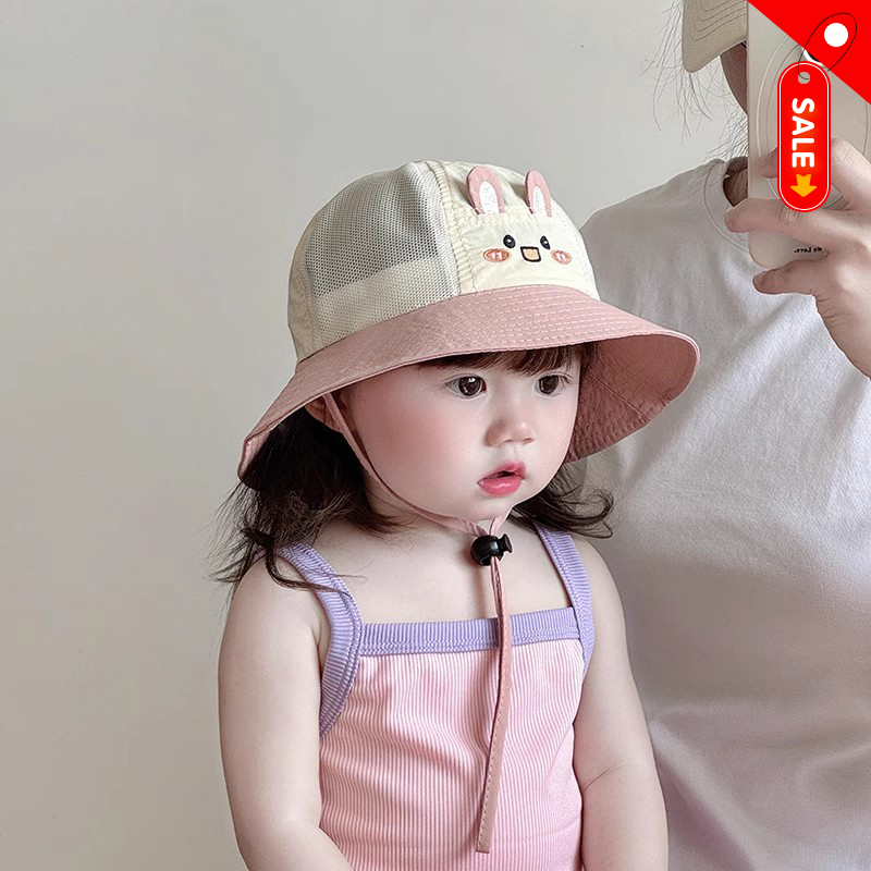 可爱儿童帽子夏季薄款透气网眼大帽檐遮阳防晒渔夫帽男女宝宝盆帽