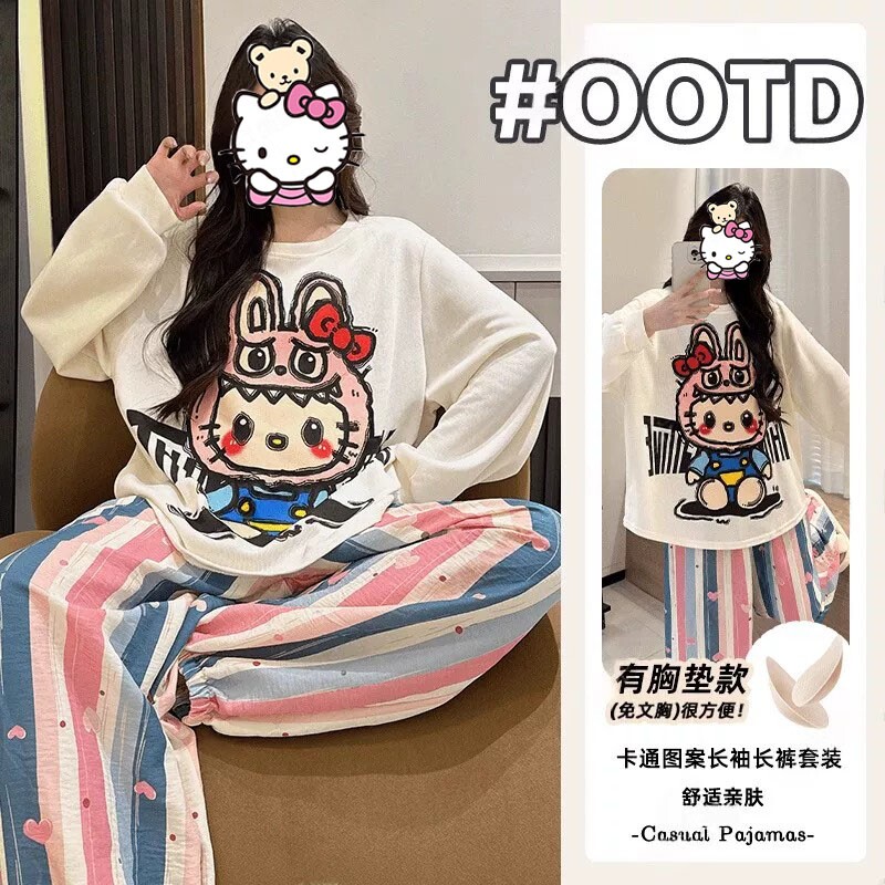 带胸垫睡衣女秋冬款2025新款女士长袖长裤家居服冬季家居服可外穿