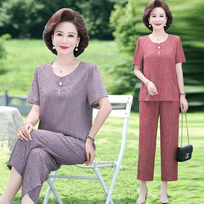 奶奶夏装冰丝套装老人衣服女70岁妈妈短袖老太太老年人夏天两件套