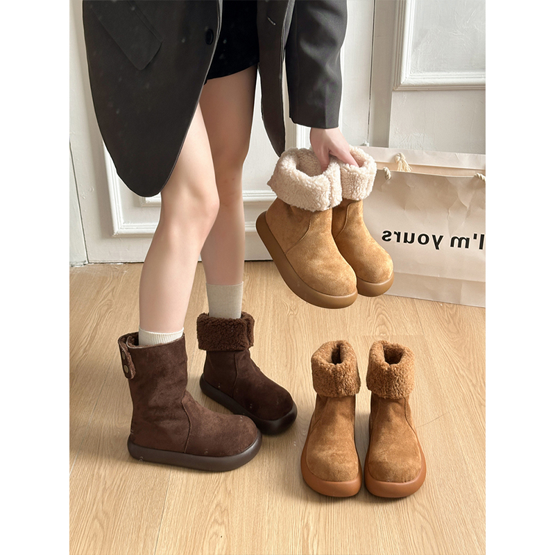 厚底雪地靴棉鞋女款2025新款冬季毛毛东北大加绒小土豆勃肯短靴子