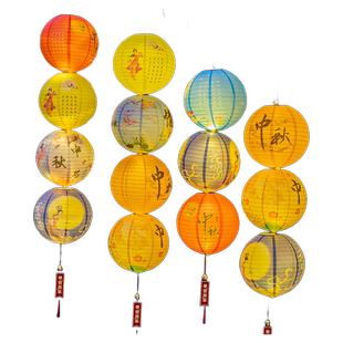 2025中秋节装饰品古风折叠灯笼挂串猜灯谜宫灯酒店商场场景布置