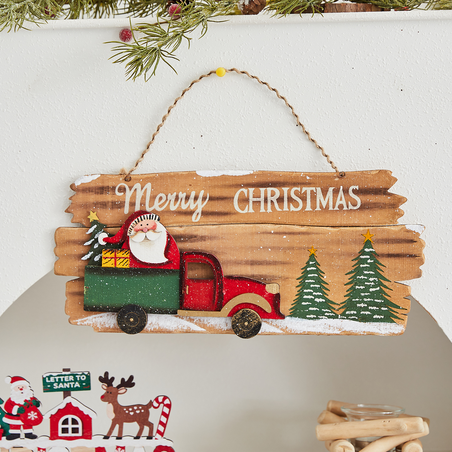 圣诞节装饰品门挂木质美式复古挂饰欢迎门牌圣诞老人雪人装饰挂件