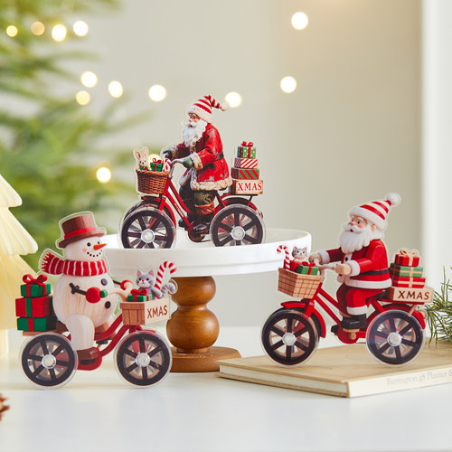 圣诞节装饰品圣诞老人雪人自行车骑车单车摆件礼物氛围场景布置